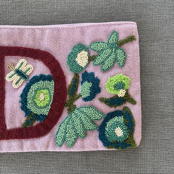 America and Beyond Clutch Embellished Zip Bag Beaded "D” Initial New Purple Gold - Picture 3 of 8